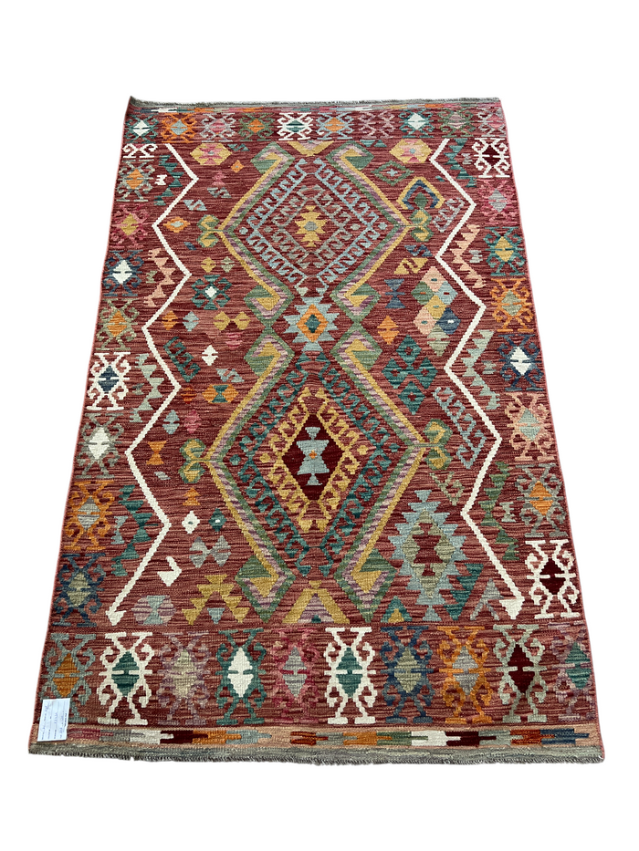 Hand woven flat-weave  kilim, Maimaneh--Afghans 206x130cm| Rug# 27436