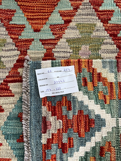 Hand woven flat-weave kilim, Maimaneh-Afghan 194x122 cm | Rug# 27442