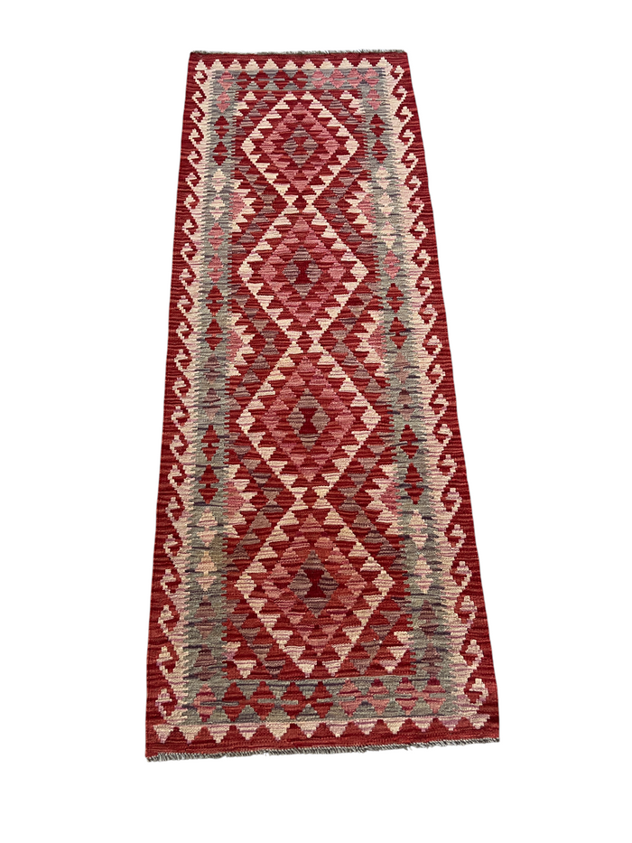 Flat-weave Maimaneh kilim, vegetable dyes, HSW, Afghan   194x66 cm | Rug# 27480