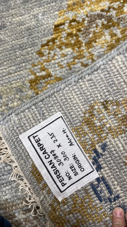 Modern Agra Wool & Sari Silk Rug 300x235 cm | Rug# 30887