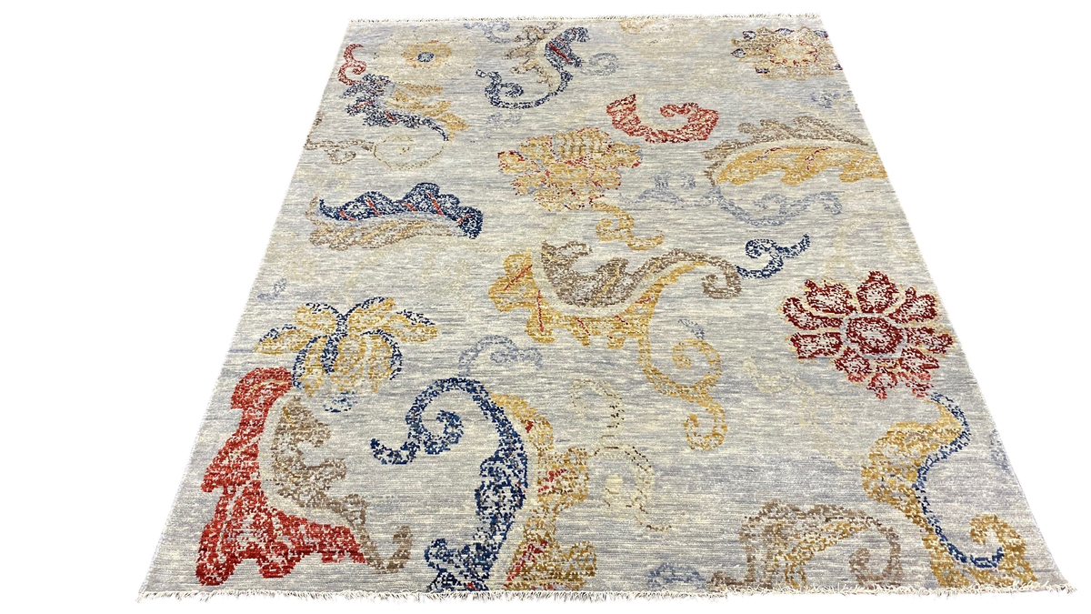 Modern Agra Wool & Sari Silk Rug 300x235 cm | Rug# 30887