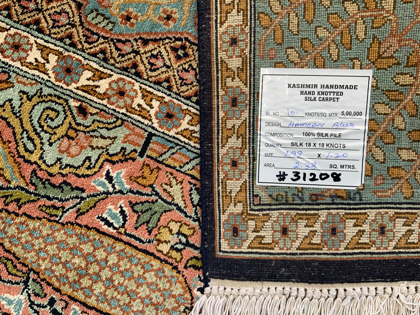 Fine Srinagar, 100% silk pile  Garden design, Kashmir 198x120cm | Rug# 31208