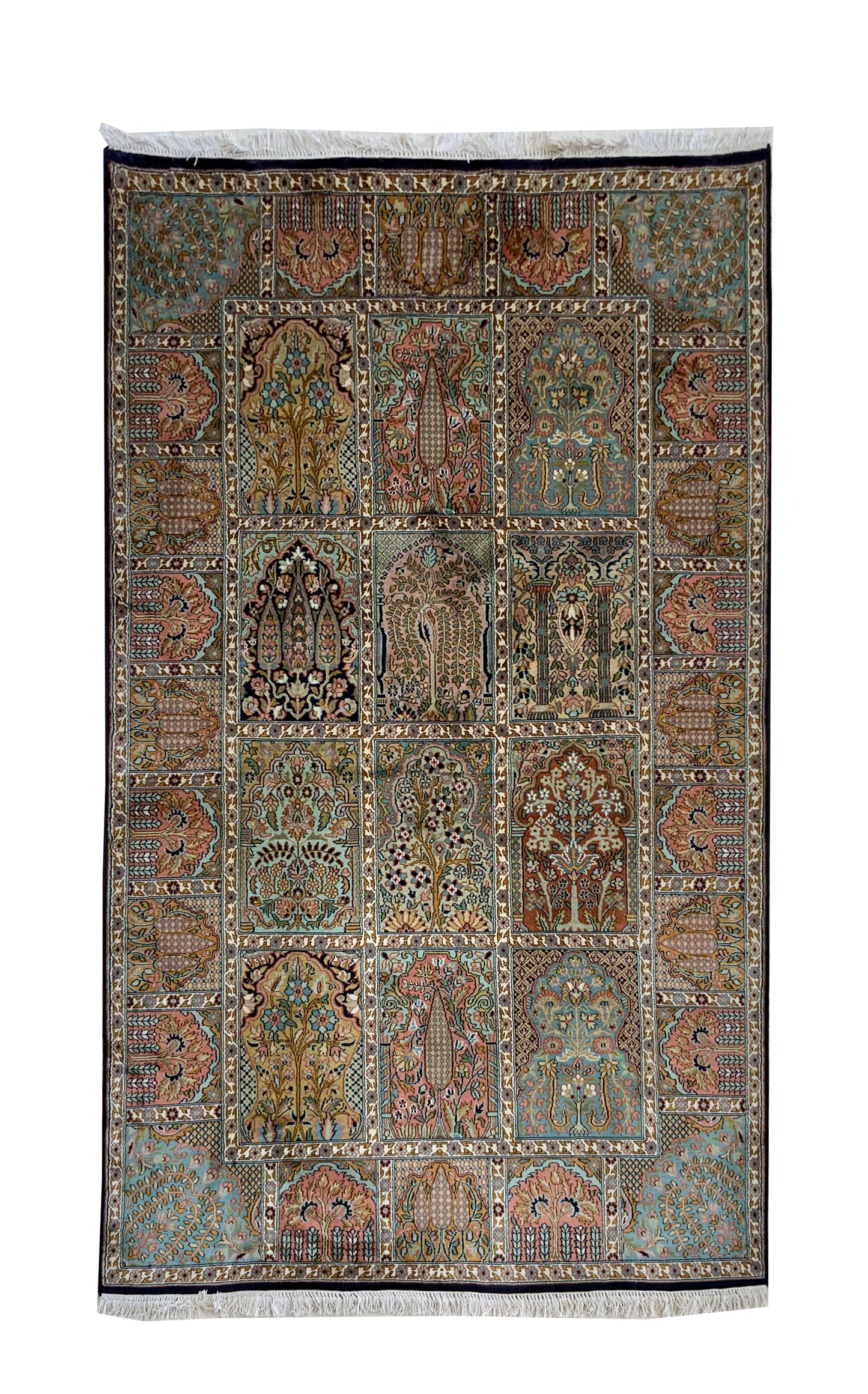 Fine Srinagar, 100% silk pile  Garden design, Kashmir 198x120cm | Rug# 31208