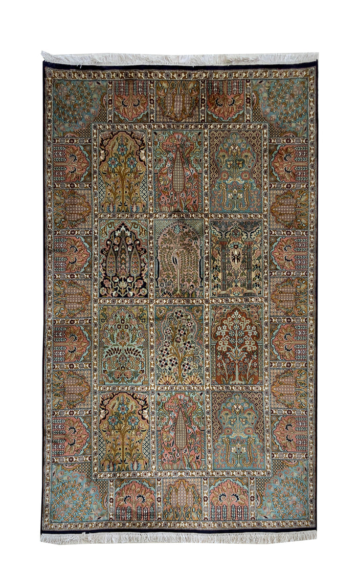 Fine Srinagar, 100% silk pile  Garden design, Kashmir 198x120cm | Rug# 31208