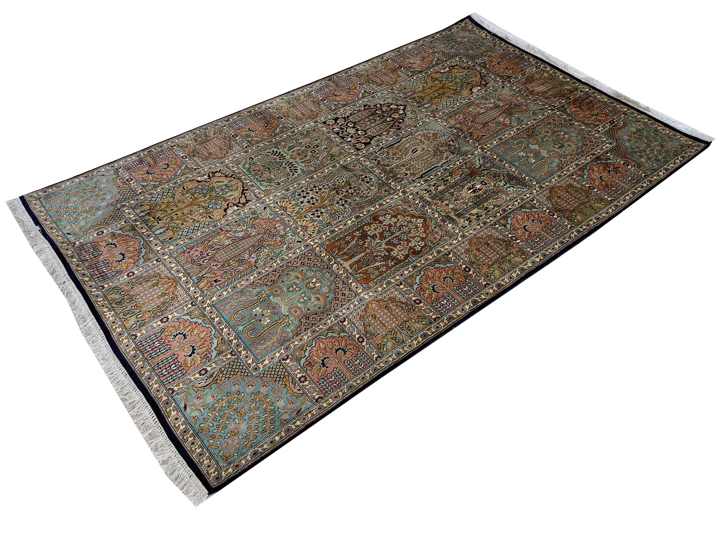 Fine Srinagar, 100% silk pile  Garden design, Kashmir 198x120cm | Rug# 31208