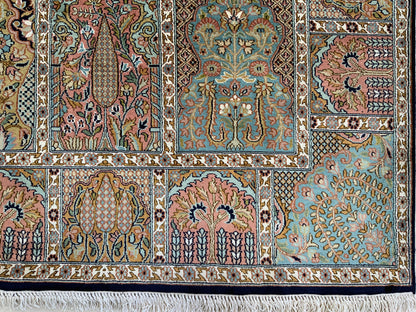 Fine Srinagar, 100% silk pile  Garden design, Kashmir 198x120cm | Rug# 31208
