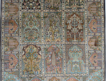 Fine Srinagar, 100% silk pile  Garden design, Kashmir 198x120cm | Rug# 31208