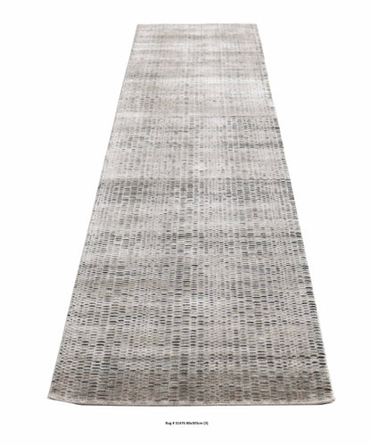 Modern Hand-Loom Wool & Art Silk Runner 303x80 cm | Rug# 31476