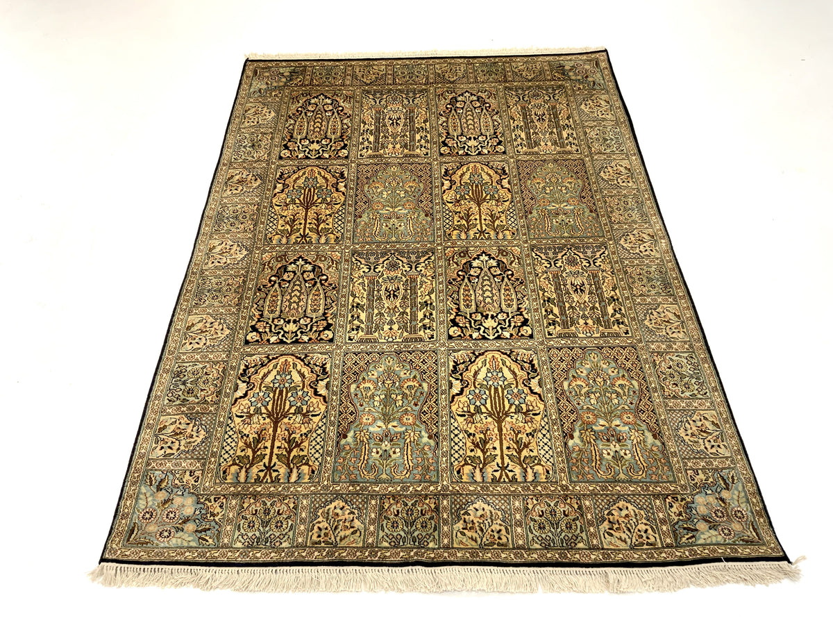 Srinagar Kashmir Pure Silk Garden Design Rug 183x129 cm | Rug# 31604