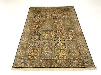 Srinagar Kashmir Pure Silk Garden Design Rug 183x129 cm | Rug# 31604
