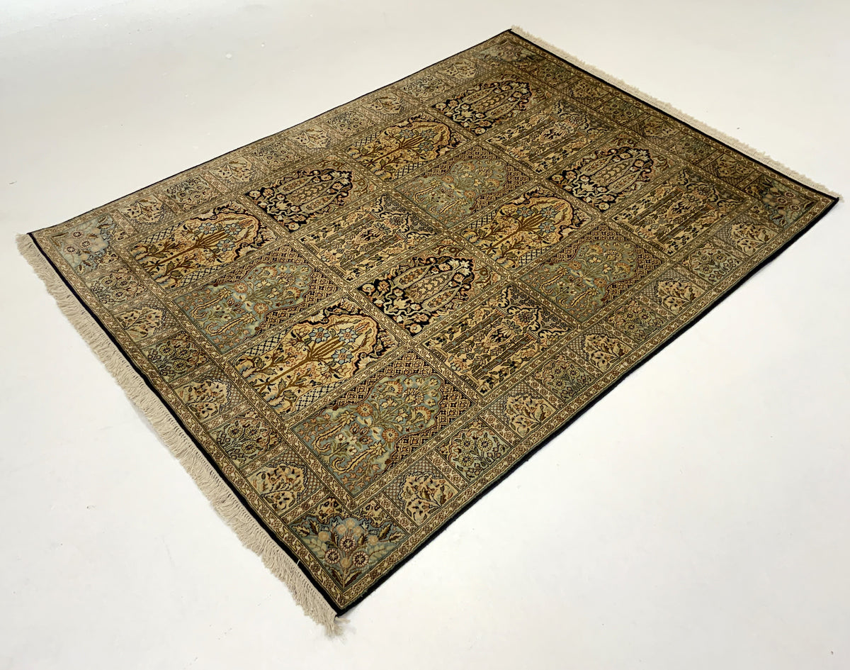 Srinagar Kashmir Pure Silk Garden Design Rug 183x129 cm | Rug# 31604