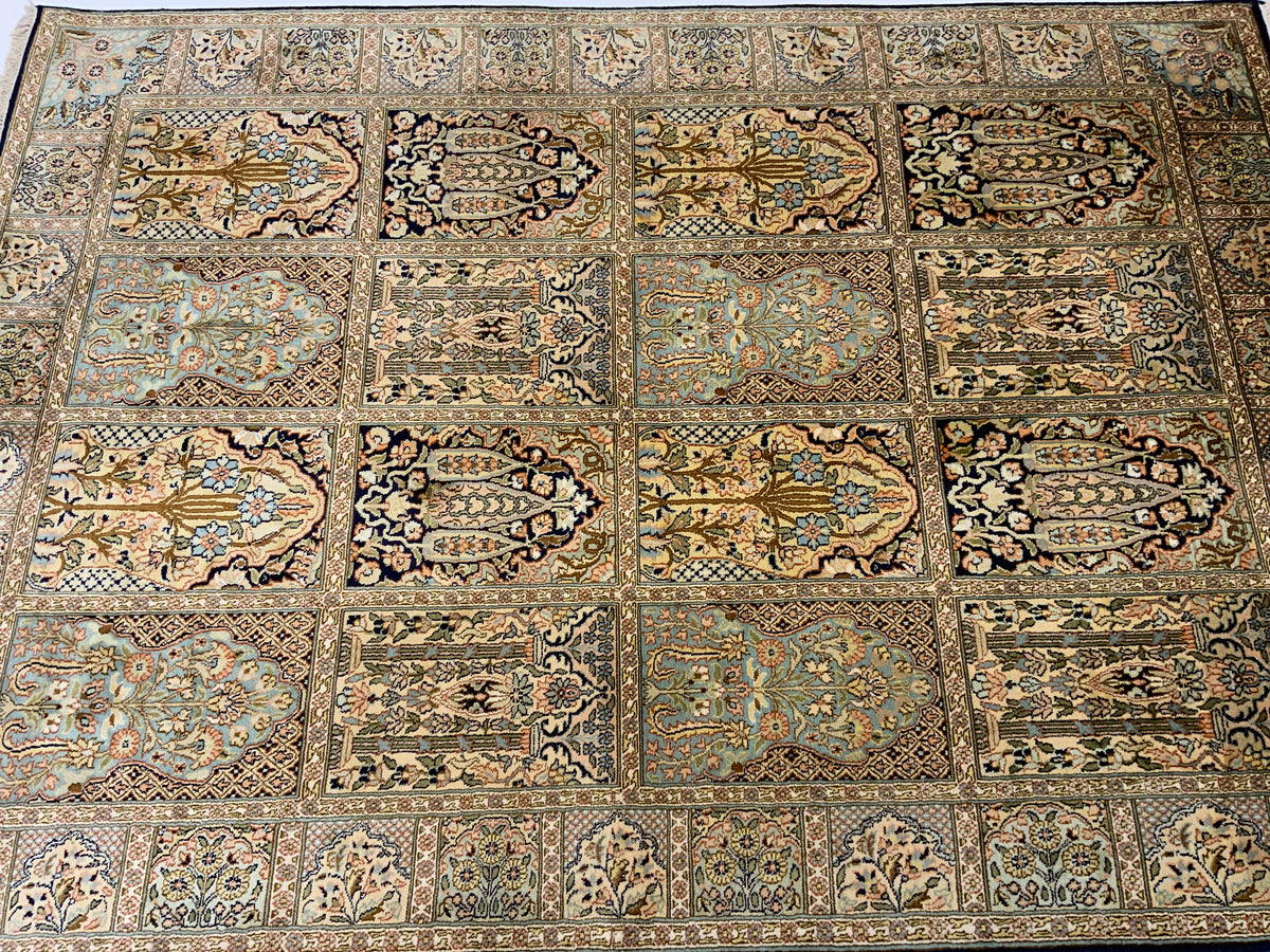 Srinagar Kashmir Pure Silk Garden Design Rug 183x129 cm | Rug# 31604