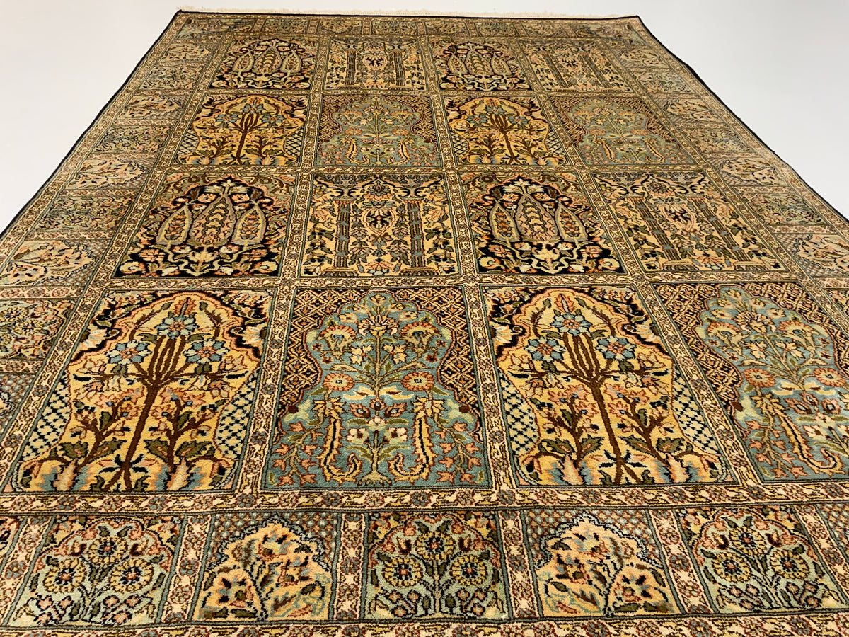 Srinagar Kashmir Pure Silk Garden Design Rug 183x129 cm | Rug# 31604