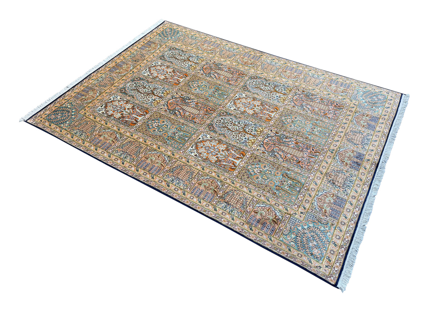 Srinagar silk carpet in 16th century Safavid Garden design 213x155cm | Rug# 31609