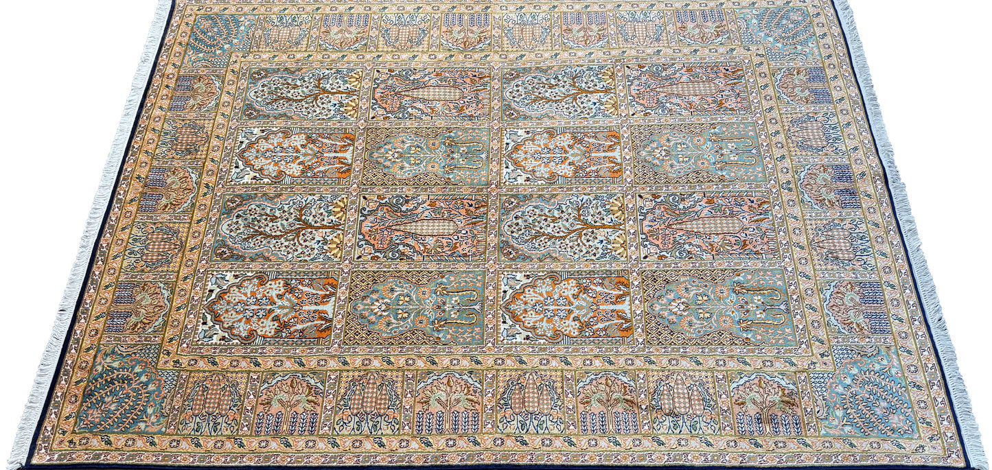 Srinagar silk carpet in 16th century Safavid Garden design 213x155cm | Rug# 31609