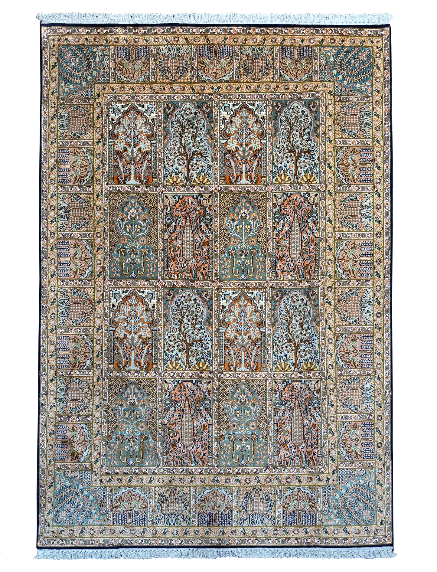 Srinagar silk carpet in 16th century Safavid Garden design 213x155cm | Rug# 31609