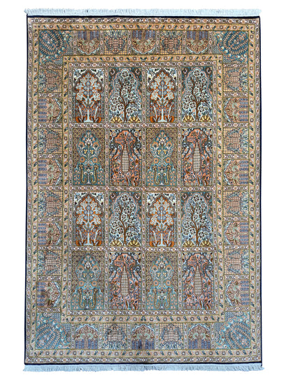 Srinagar silk carpet in 16th century Safavid Garden design 213x155cm | Rug# 31609