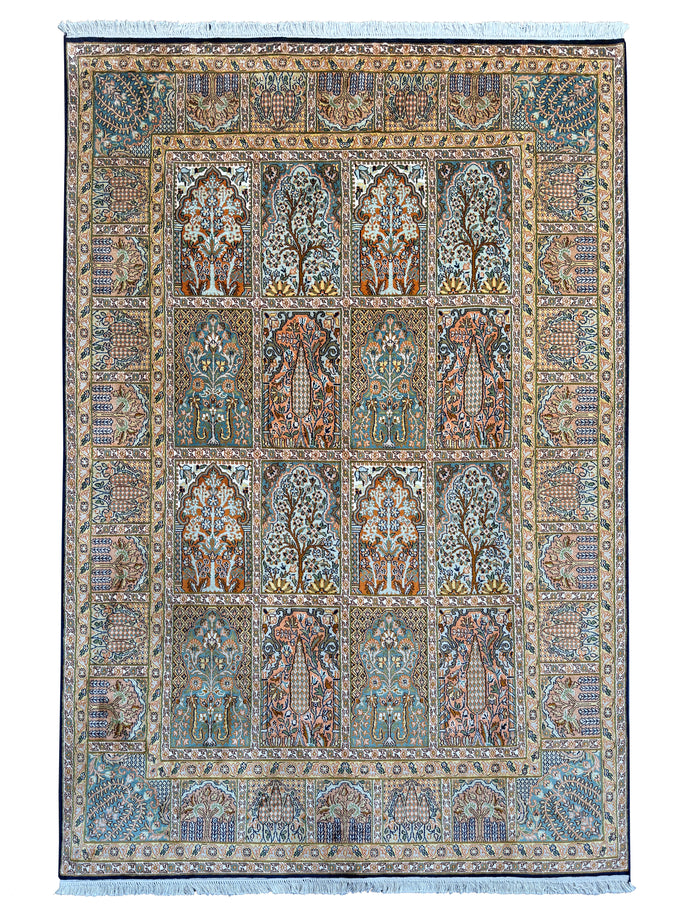 Srinagar silk carpet in 16th century Safavid Garden design 213x155cm | Rug# 31609