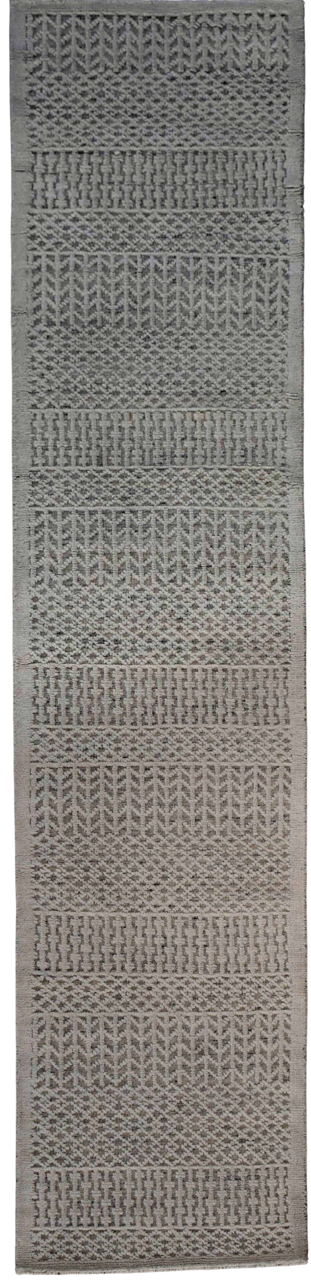 Hand-Knotted Contemporary Textured Runner Rug 367x89 cm | Rug# 31734
