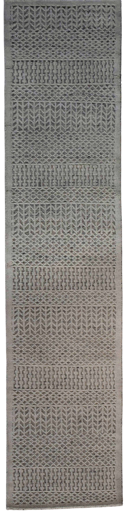 Hand-Knotted Contemporary Textured Runner Rug 367x89 cm | Rug# 31734