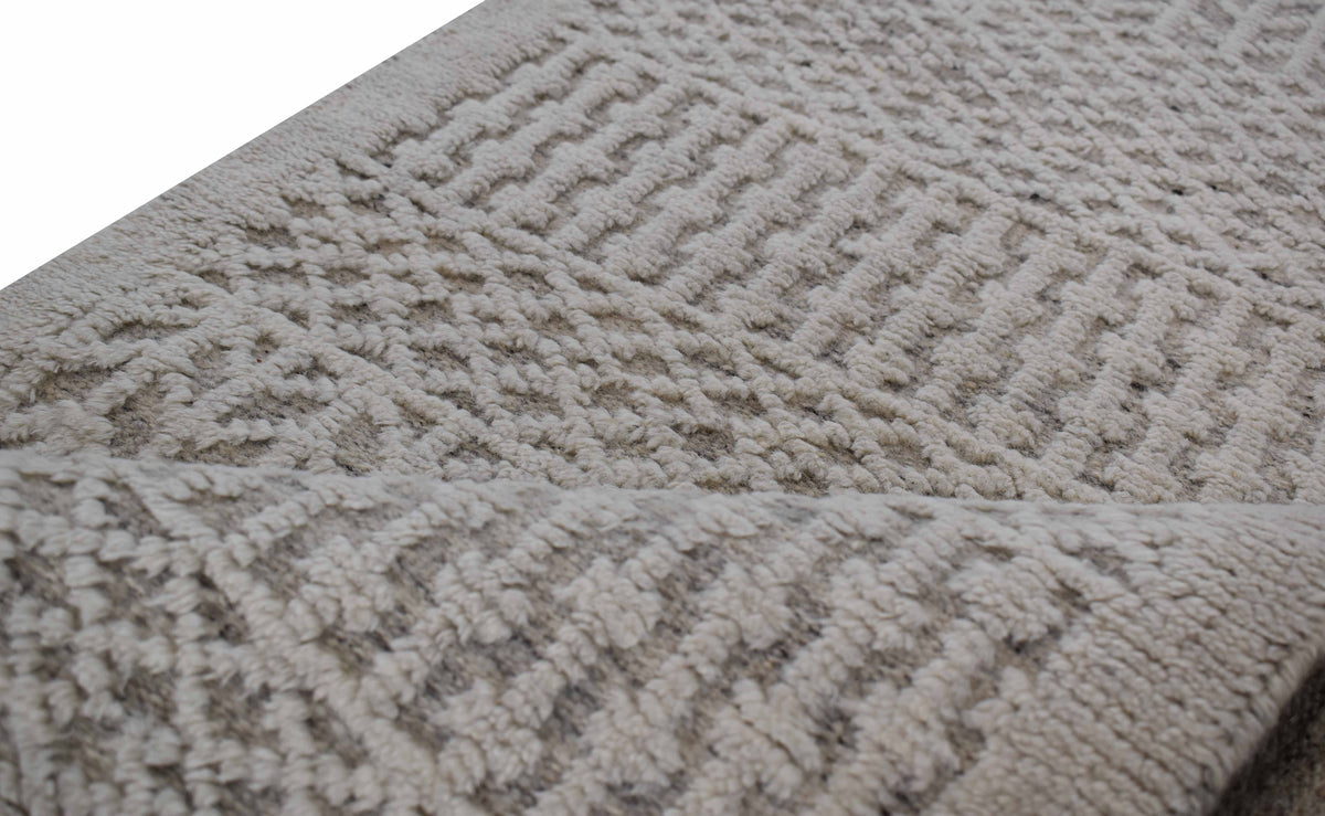 Hand-Knotted Contemporary Textured Runner Rug 367x89 cm | Rug# 31734