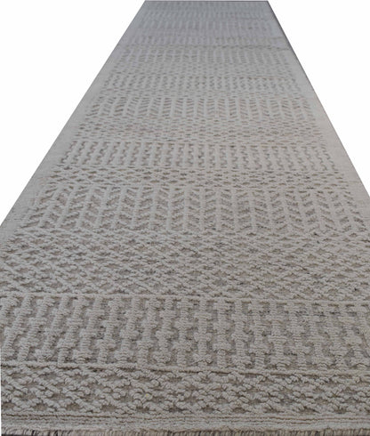 Hand-Knotted Contemporary Textured Runner Rug 367x89 cm | Rug# 31734