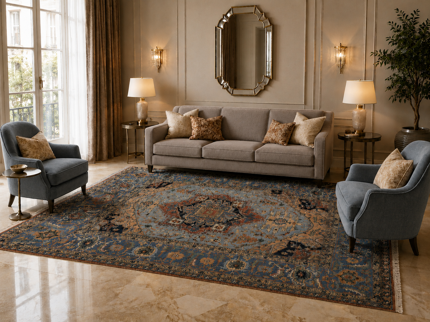 Hand-knotted Sarapi Rug  medallion surrounded  231x310 cm | Rug# 31902