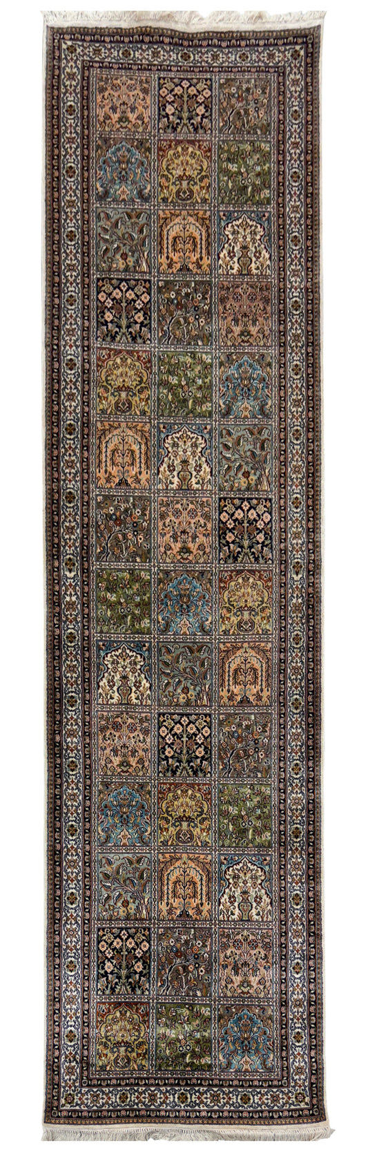 Hand knotted Kashmir pure silk pile, 302x76cm | Rug# 32027