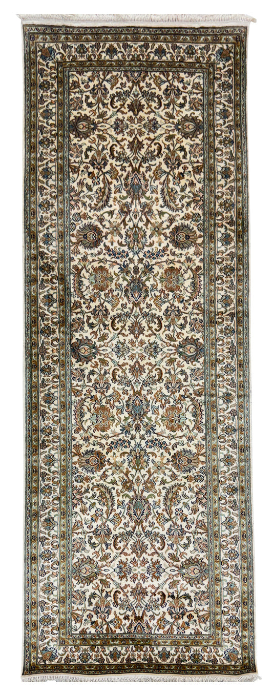 Hand knotted Kashmir pure silk pile, 214x81cm | Rug# 32028