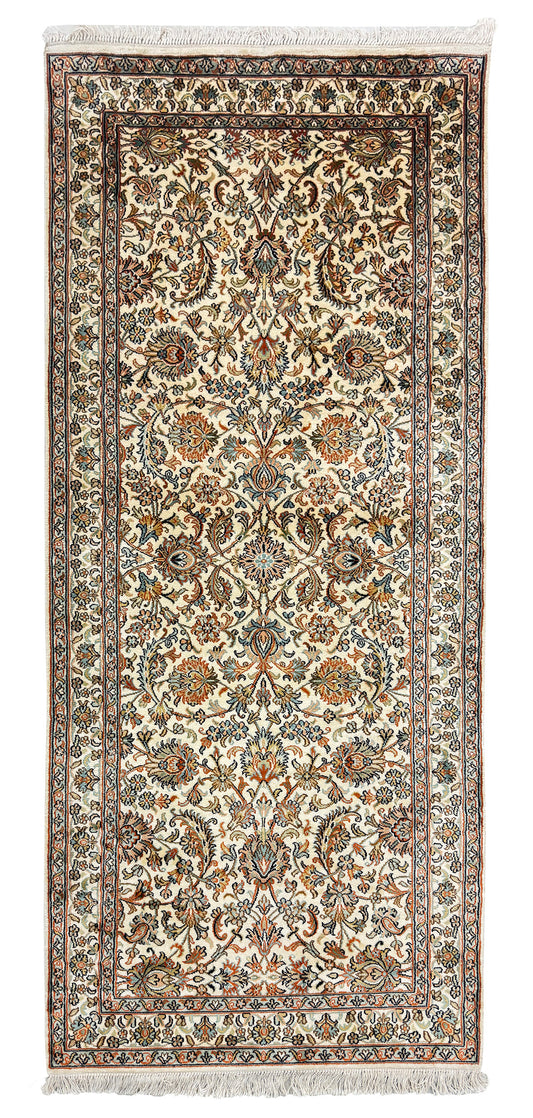 Hand knotted Kashmir pure silk pile, 184x80cm | Rug# 32029