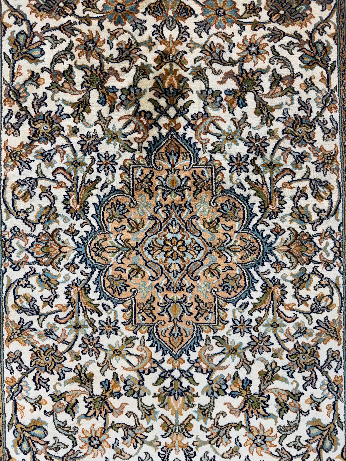 Hand knotted Kashmir pure silk pile runner, 218x79cm | Rug# 32030