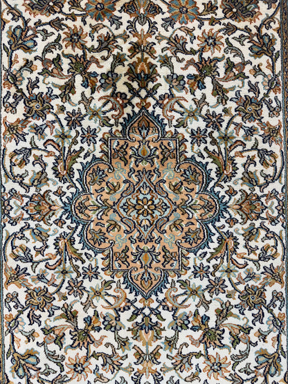 Hand knotted Kashmir pure silk pile runner, 218x79cm | Rug# 32030