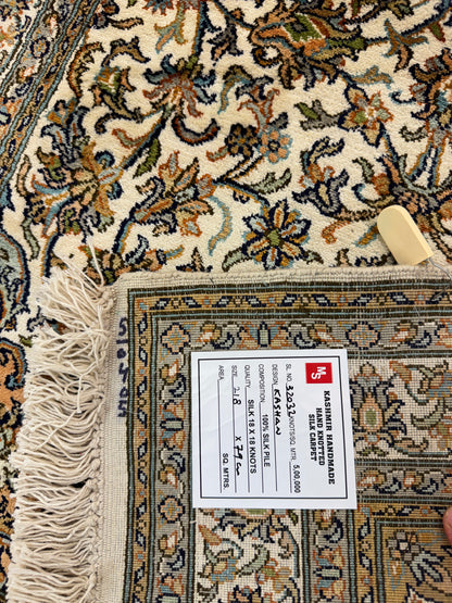 Hand-Knotted Kashmir Pure Silk Runner 218x79 cm | Rug# 32032