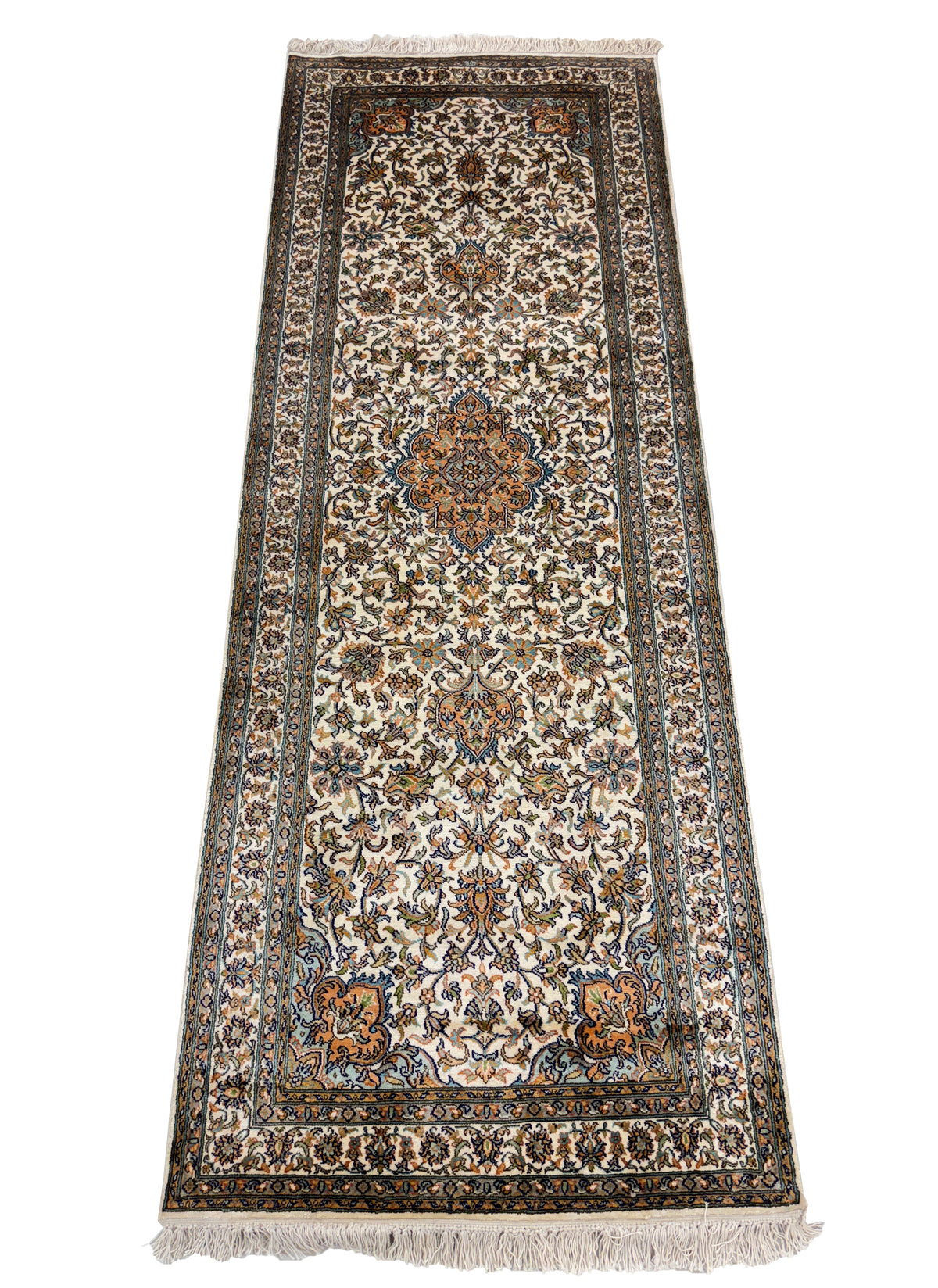 Hand-Knotted Kashmir Pure Silk Runner 218x79 cm | Rug# 32032