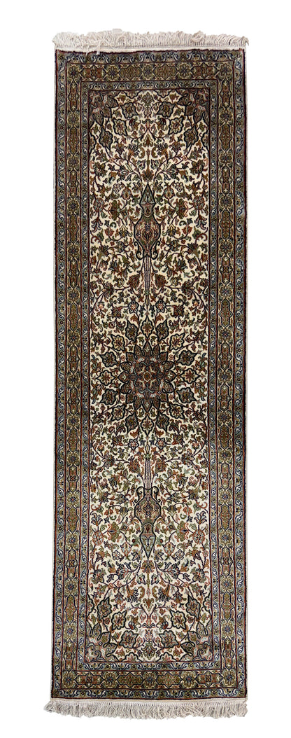 Hand knotted Kashmir pure silk  runner, 190x61cm | Rug# 32034