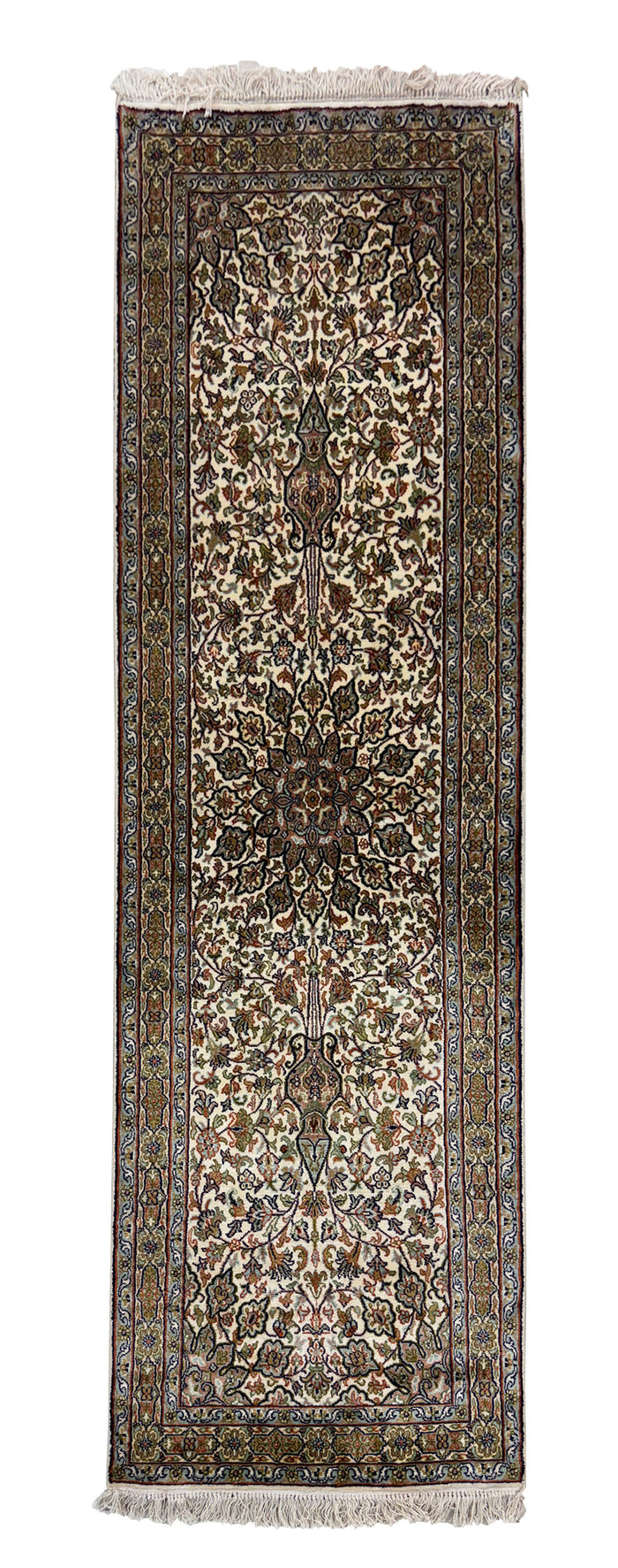 Hand knotted Kashmir pure silk  runner, 190x61cm | Rug# 32034