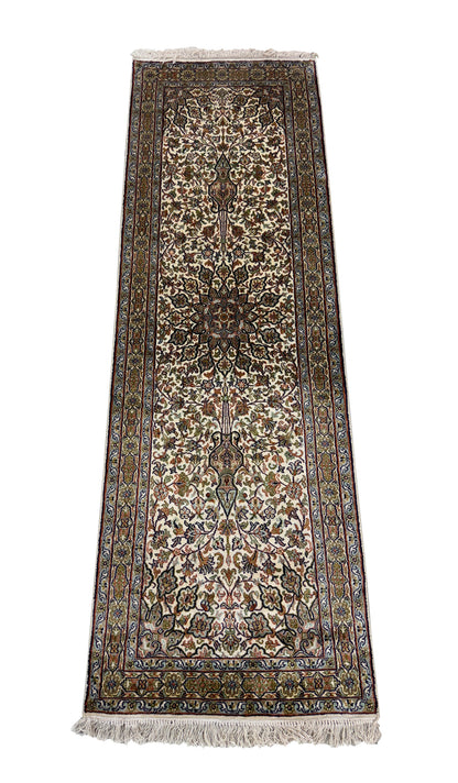 Hand knotted Kashmir pure silk  runner, 190x61cm | Rug# 32034