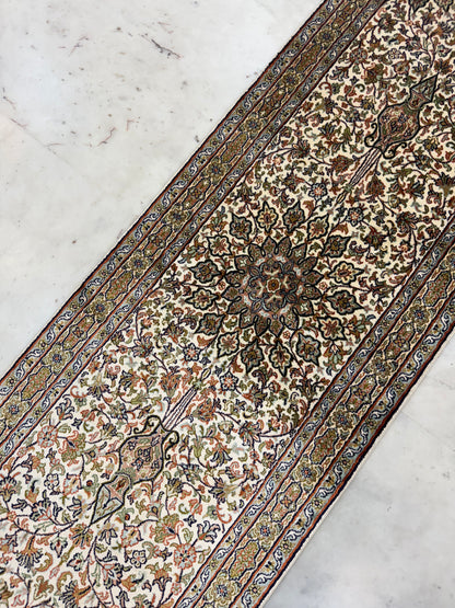 Hand knotted Kashmir pure silk  runner, 190x61cm | Rug# 32034