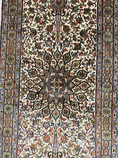 Hand knotted Kashmir pure silk  runner, 190x61cm | Rug# 32034