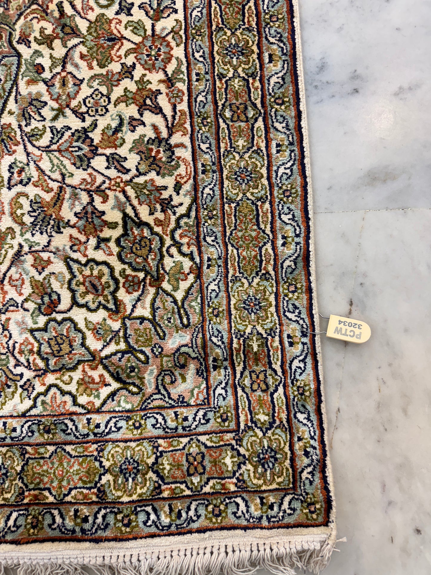 Hand knotted Kashmir pure silk  runner, 190x61cm | Rug# 32034