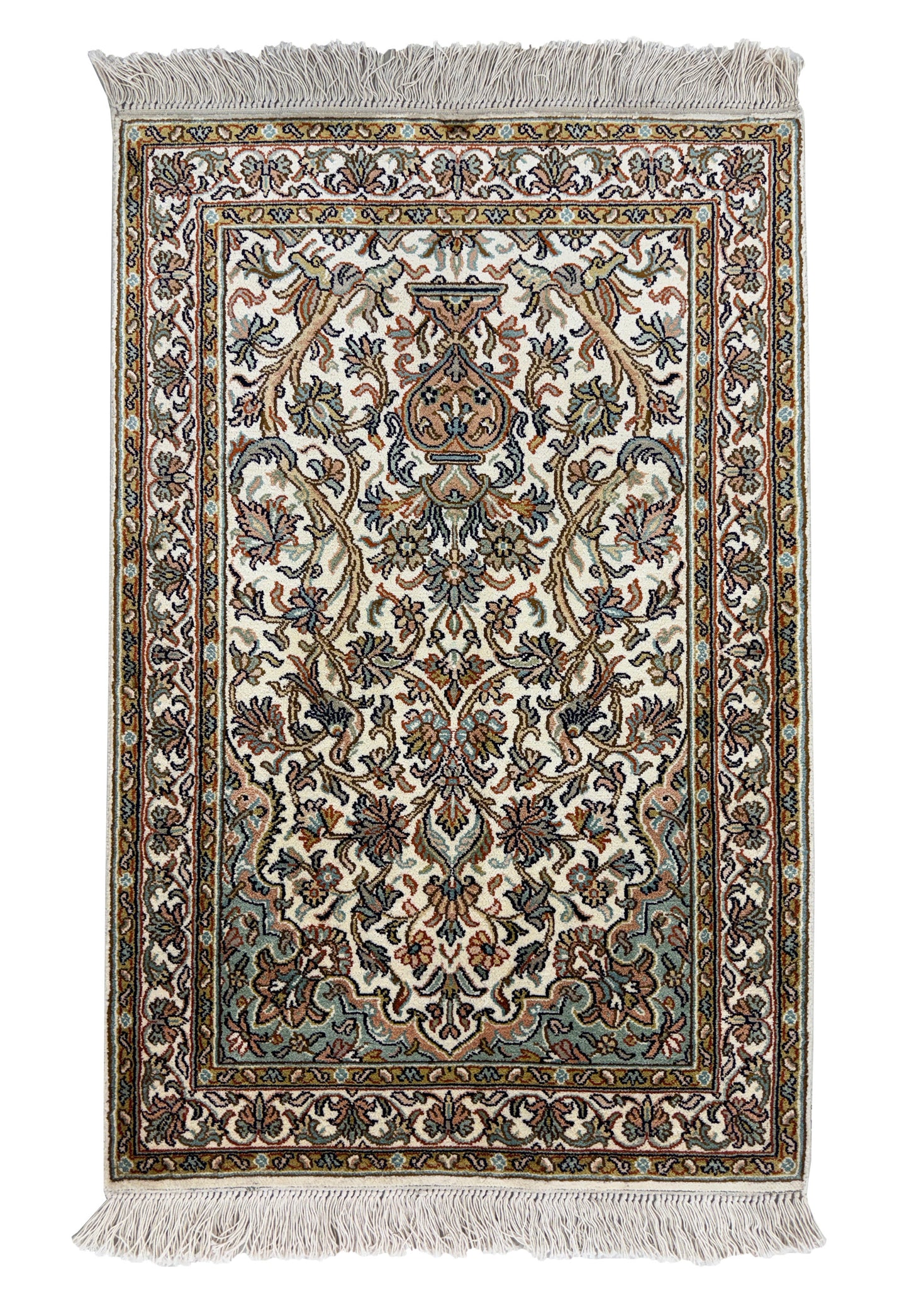 Hand knotted Kashmir pure silk pile, 95x61cm | Rug# 32037