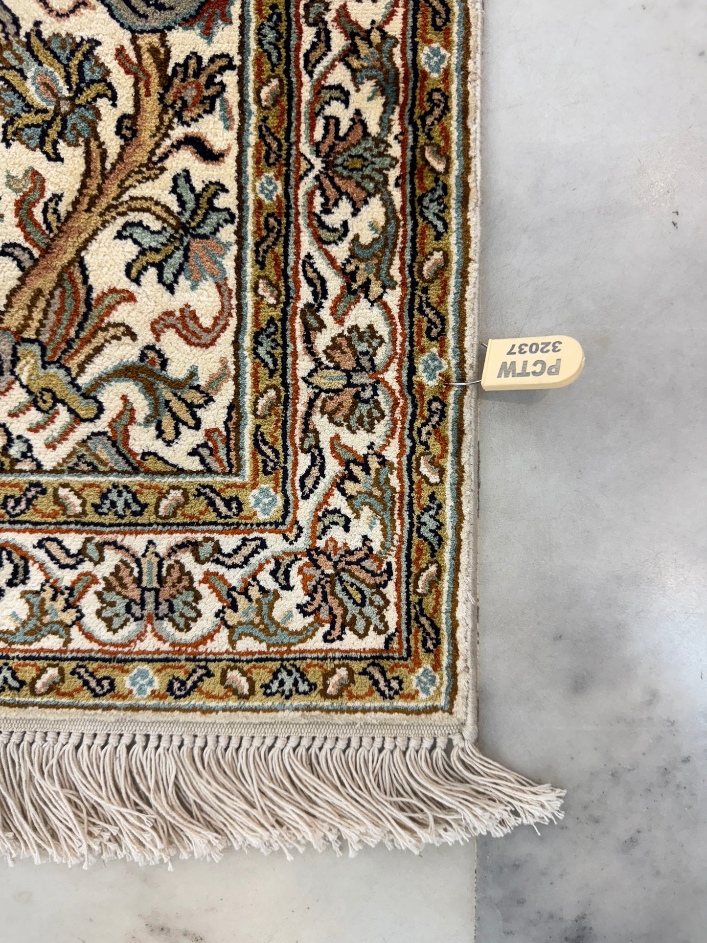 Hand knotted Kashmir pure silk pile, 95x61cm | Rug# 32037