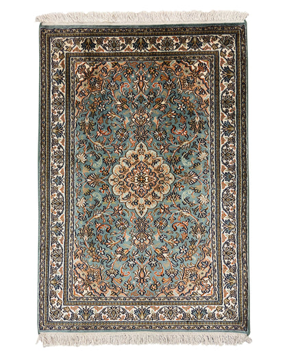 Hand knotted Kashmir pure silk pile rug, 95x65cm | Rug# 32039