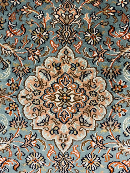 Hand knotted Kashmir pure silk pile rug, 95x65cm | Rug# 32039