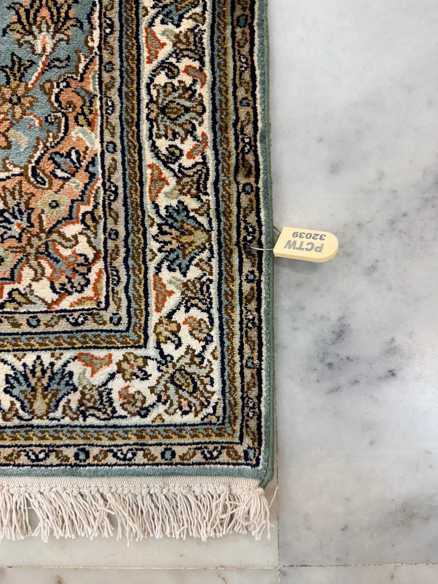 Hand knotted Kashmir pure silk pile rug, 95x65cm | Rug# 32039