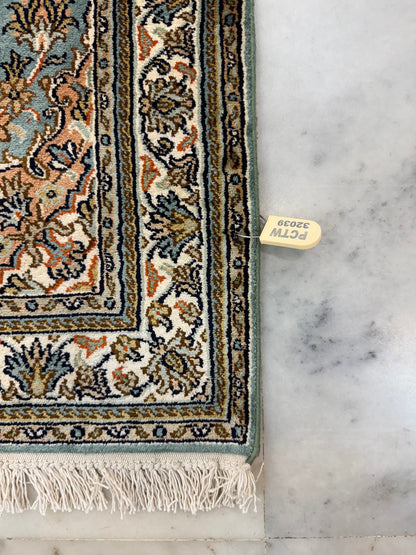 Hand knotted Kashmir pure silk pile rug, 95x65cm | Rug# 32039
