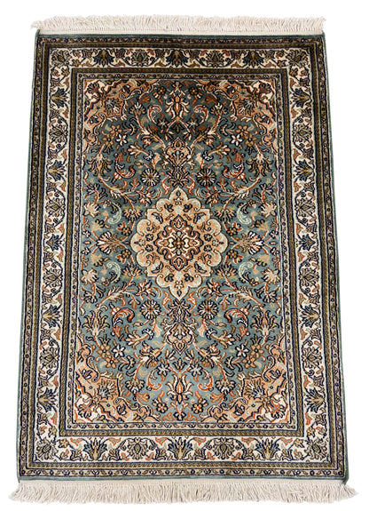 Hand-Knotted Kashmir Silk Rug 95x65cm | Rug# 32040