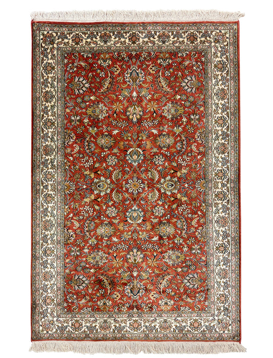 Hand knotted Kashmir pure silk pile rug, 153x96cm | Rug# 32042