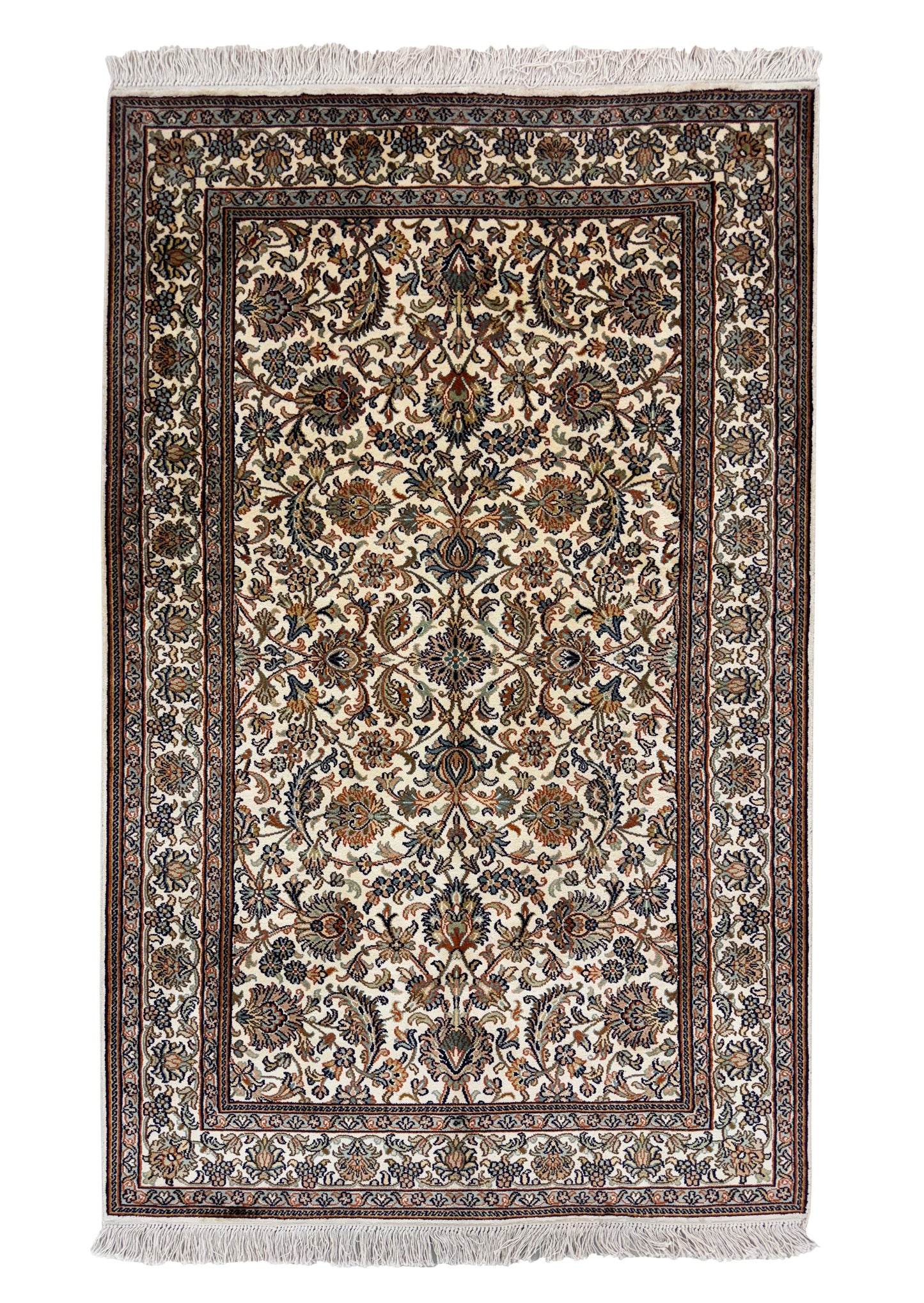 Hand knotted Kashmir pure silk pile rug, 155x94cm | Rug# 32043