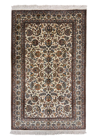 Hand knotted Kashmir pure silk pile rug, 155x94cm | Rug# 32043